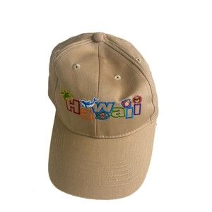 Vintage Hawaii Snapback Hat Cap Tan with Multi Color Embroidered Logos